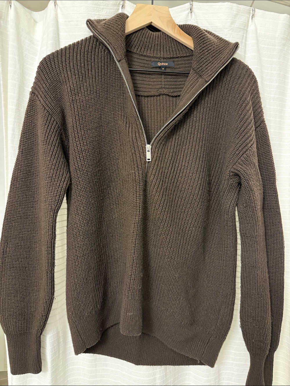 Quince Women’s Zip-Up Ribbed Sweater 100% merino wool — Brown